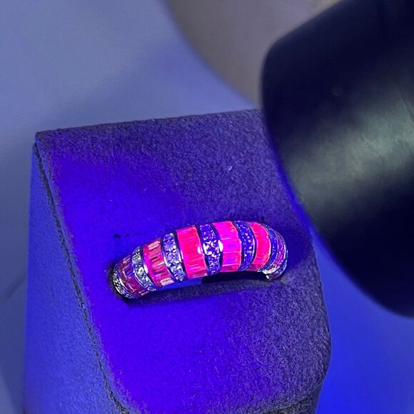 Sterling silver lab created spinel gemstone and CZ band Ring size 7 - Picture 10 of 12